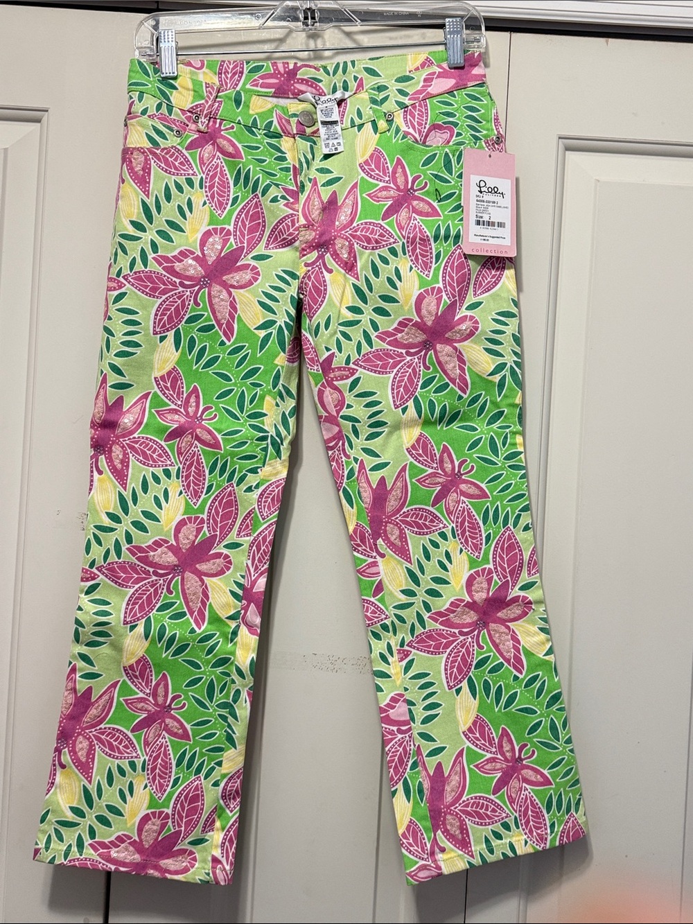 Lilly Pulitzer Pink and Lime Green Floral Stretch Pants